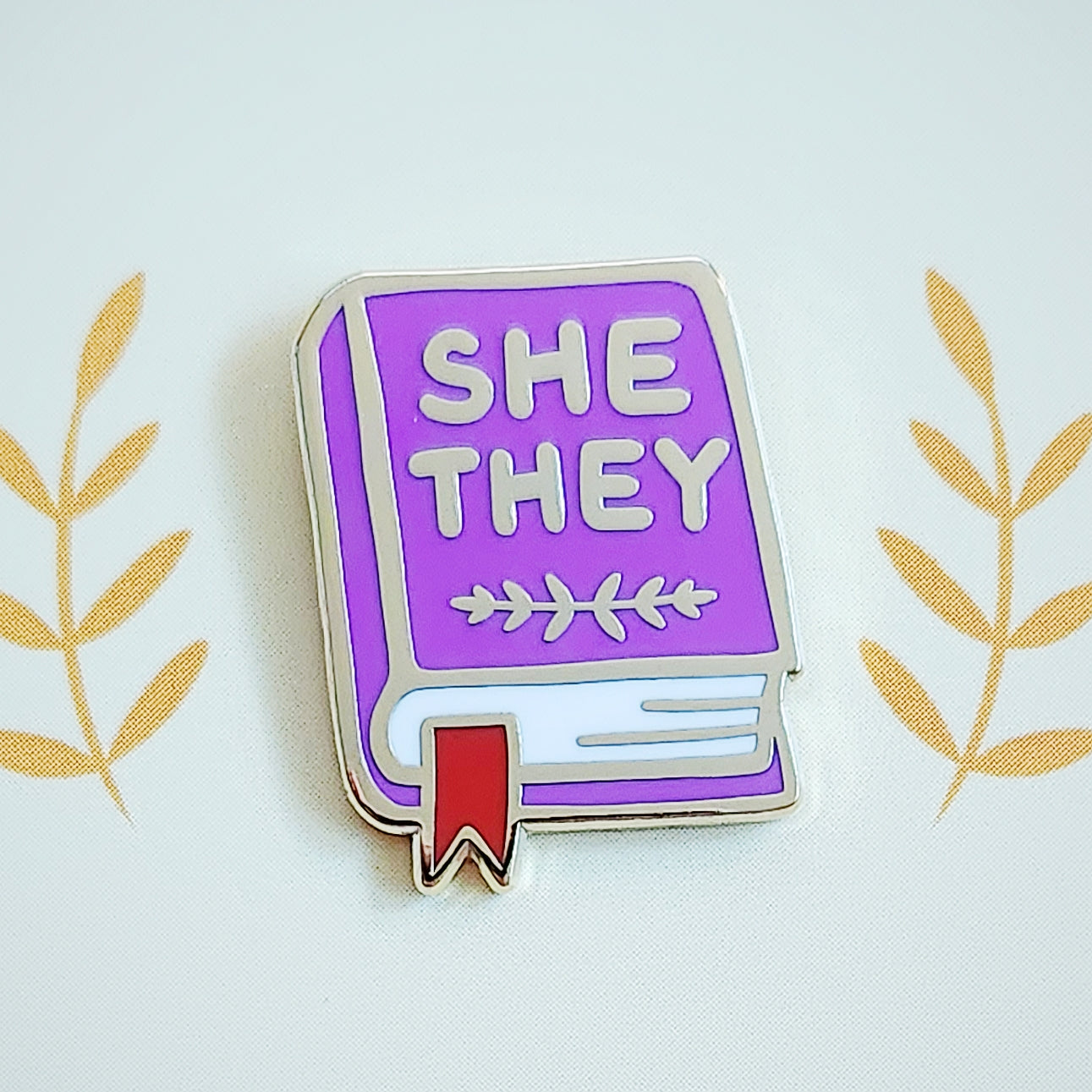 Pronoun Book Pin - she/they