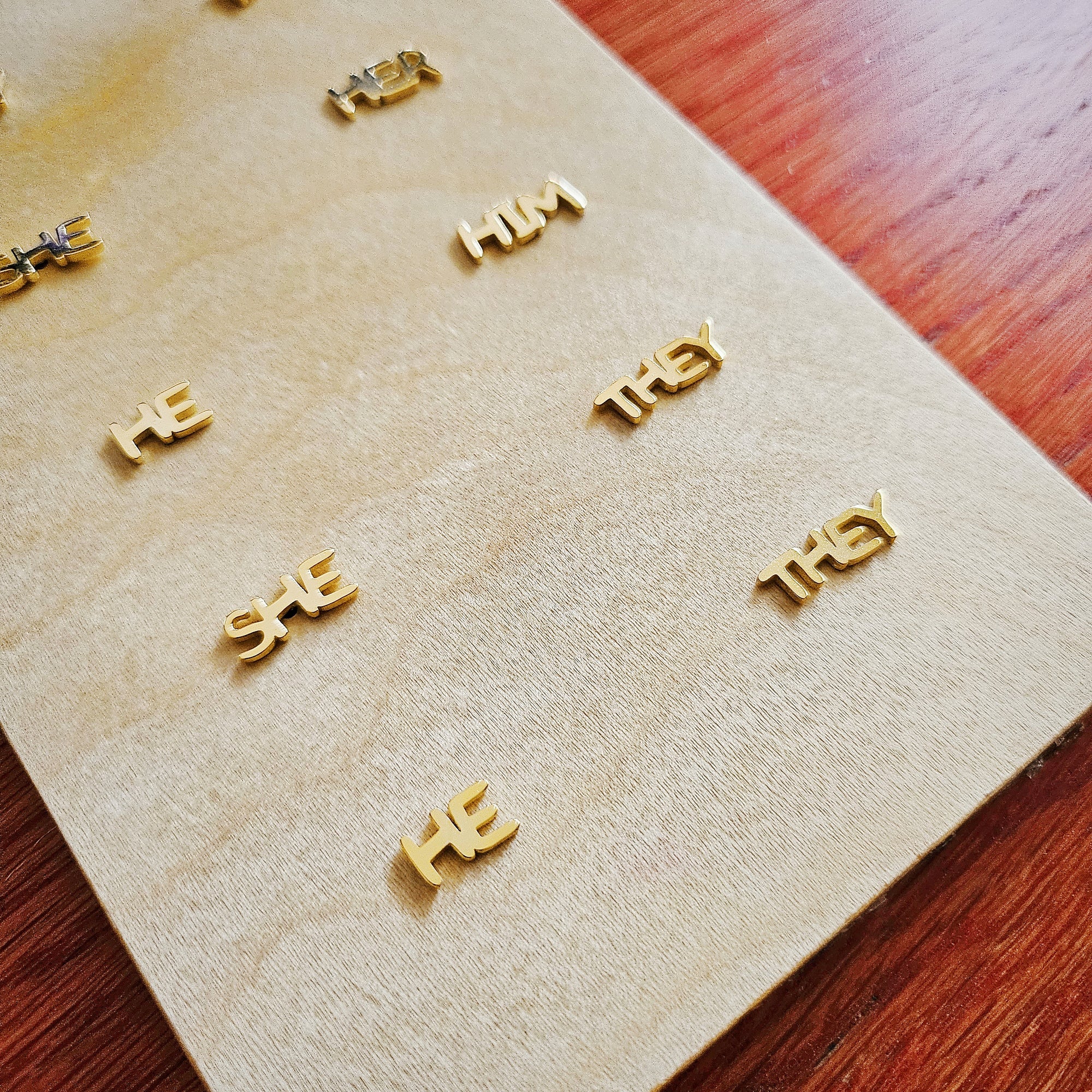 Gold Pronoun Stud Earrings - he/they or they/he