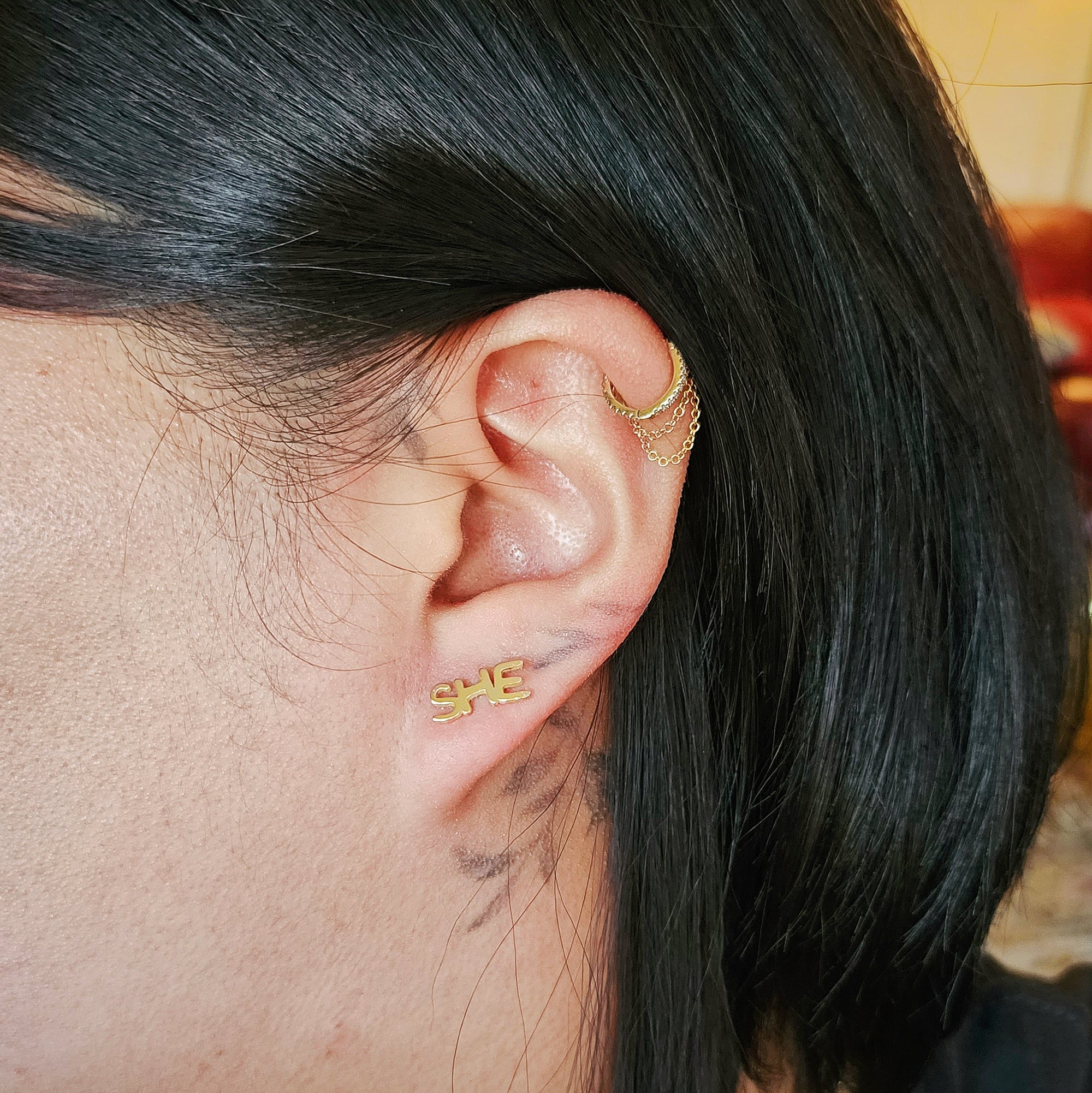 Gold Pronoun Stud Earrings - she/her