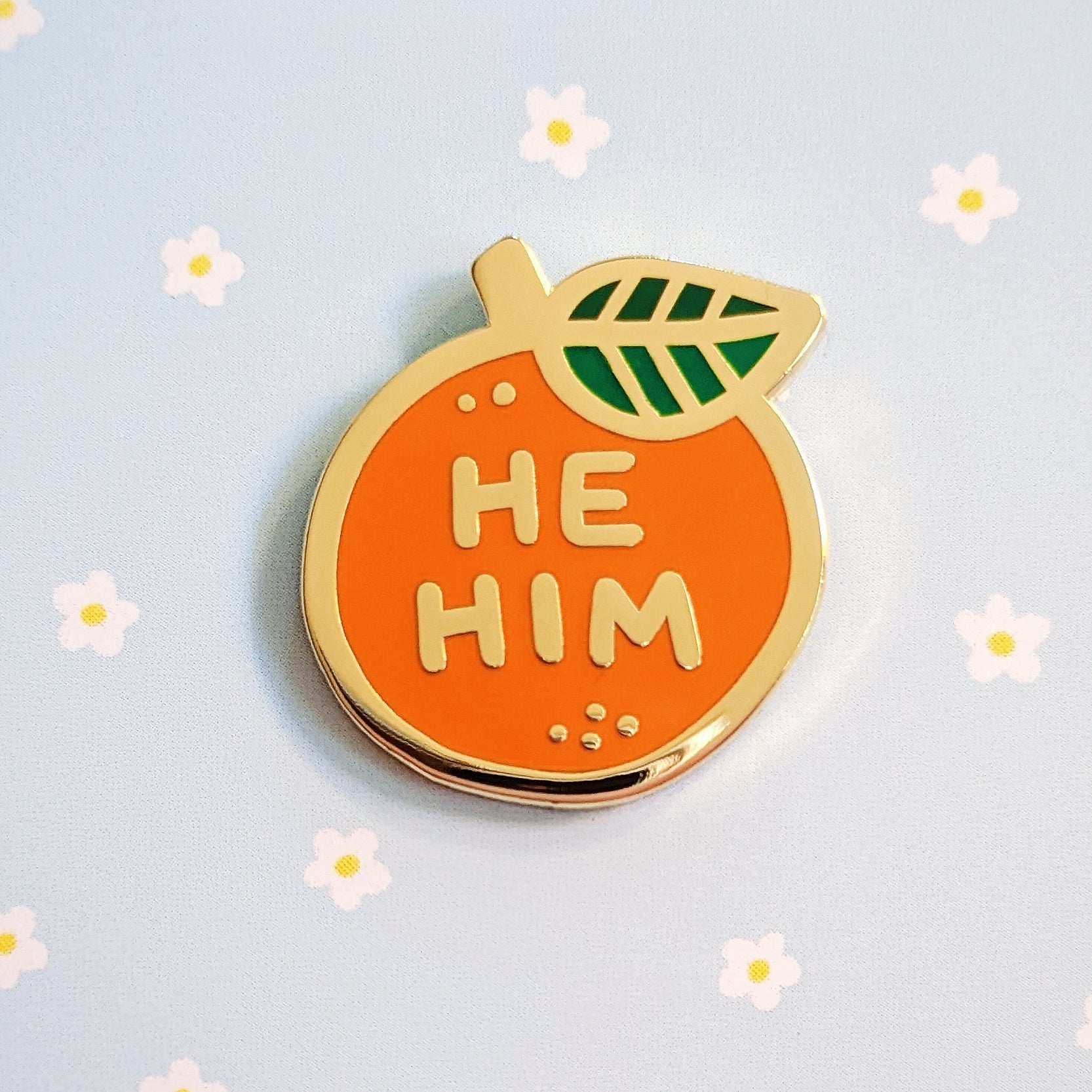 Pronoun Orange Pin - he/him