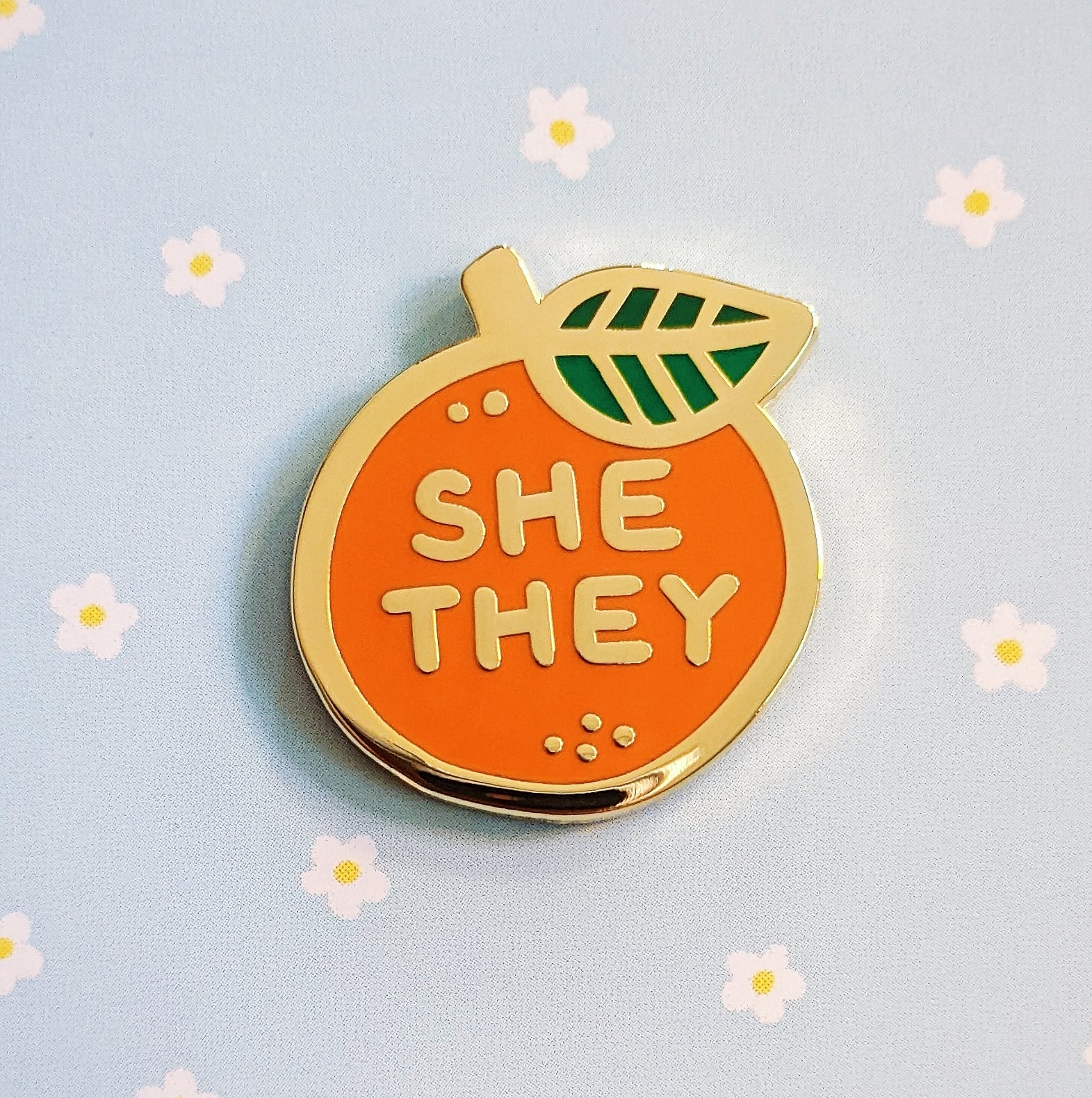 Pronoun Orange Pin - she/they