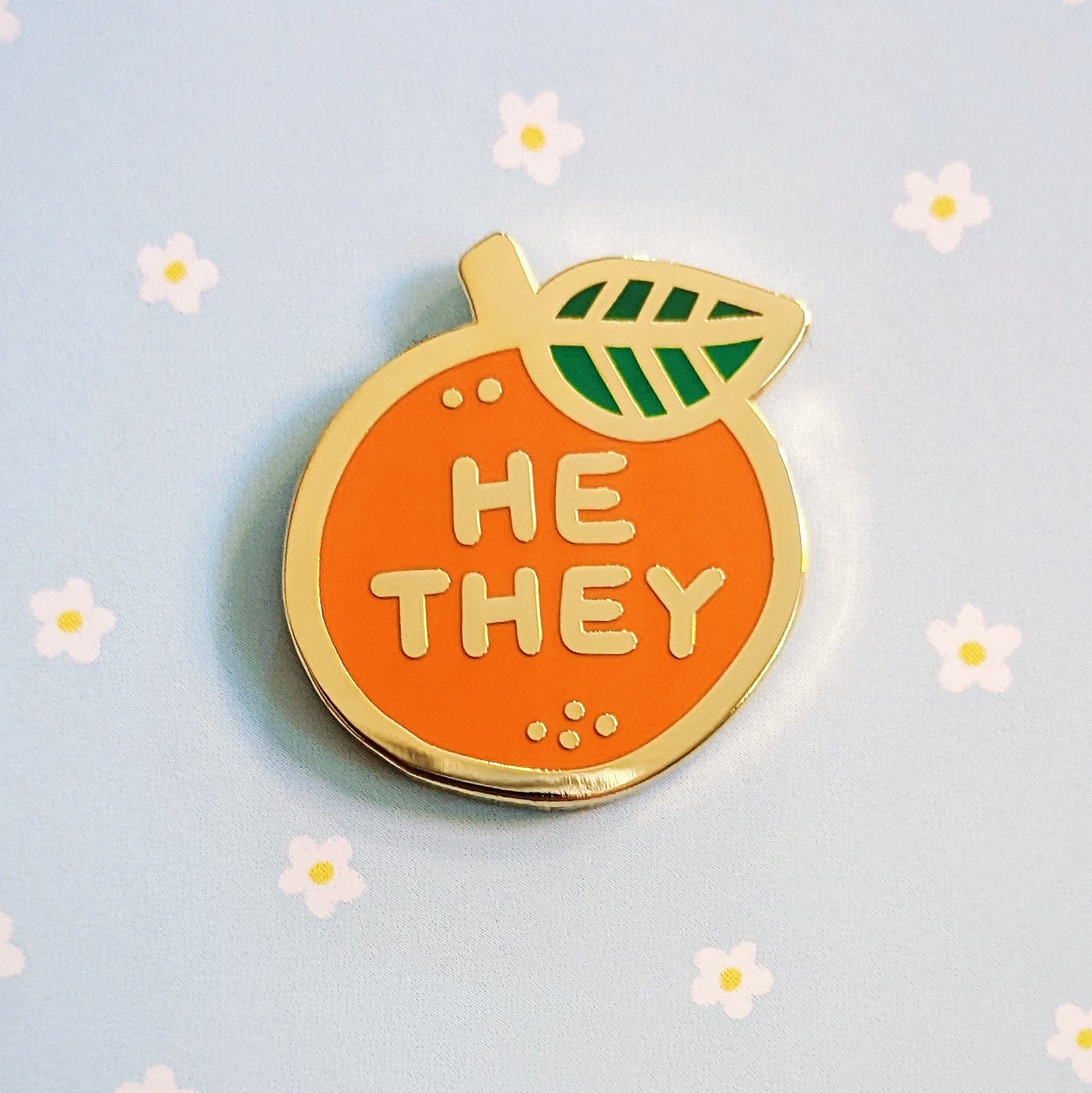 Pronoun Orange Pin - he/they