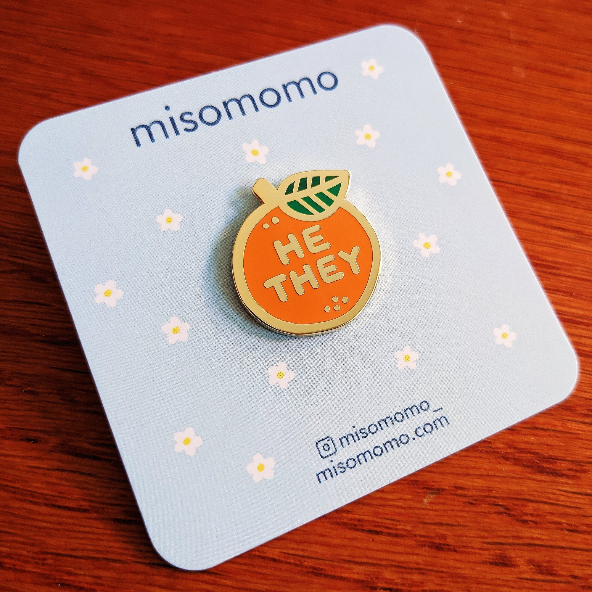 Pronoun Orange Pin - he/they