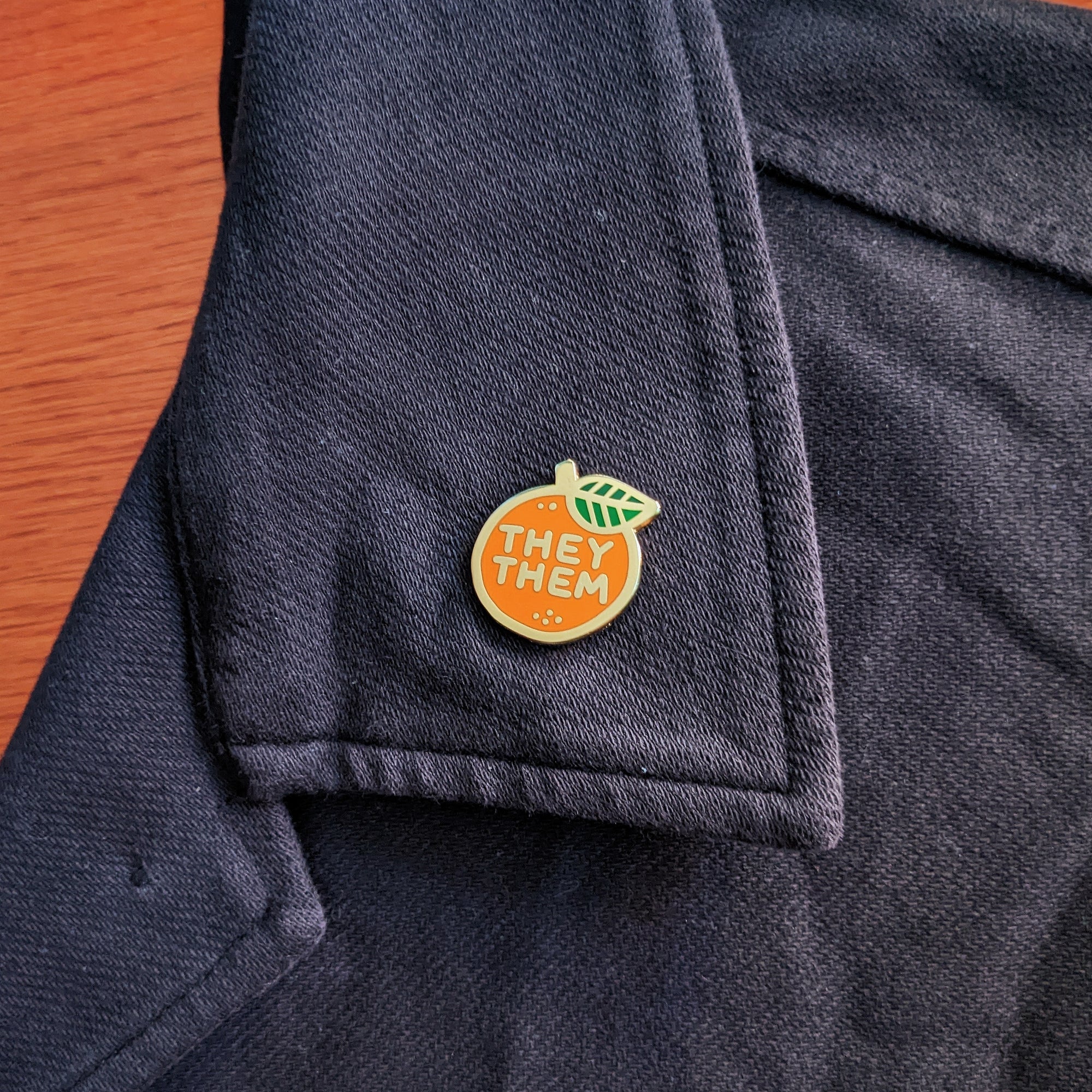 Pronoun Orange Pin - he/they