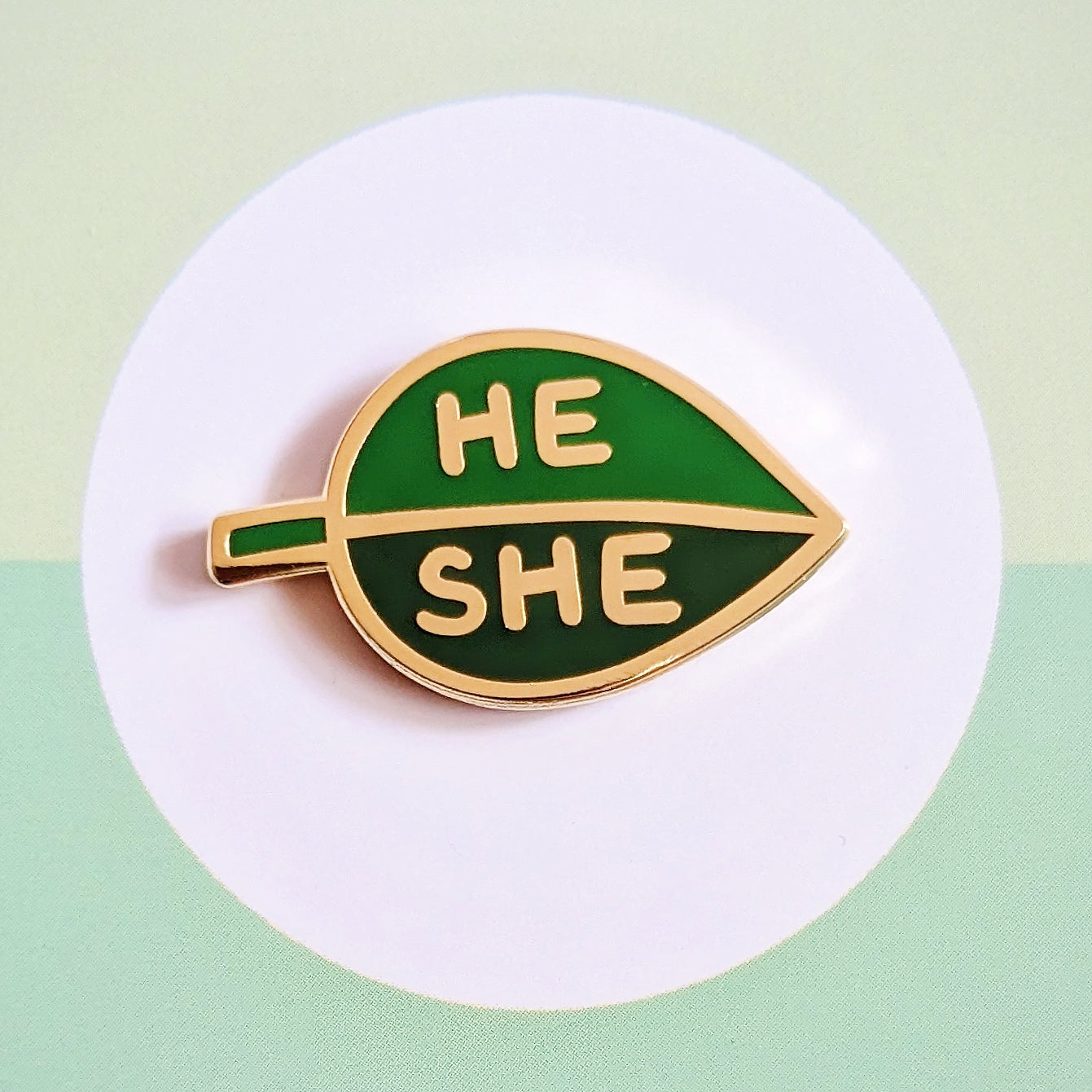 Pronoun Leaf Pin - he/she