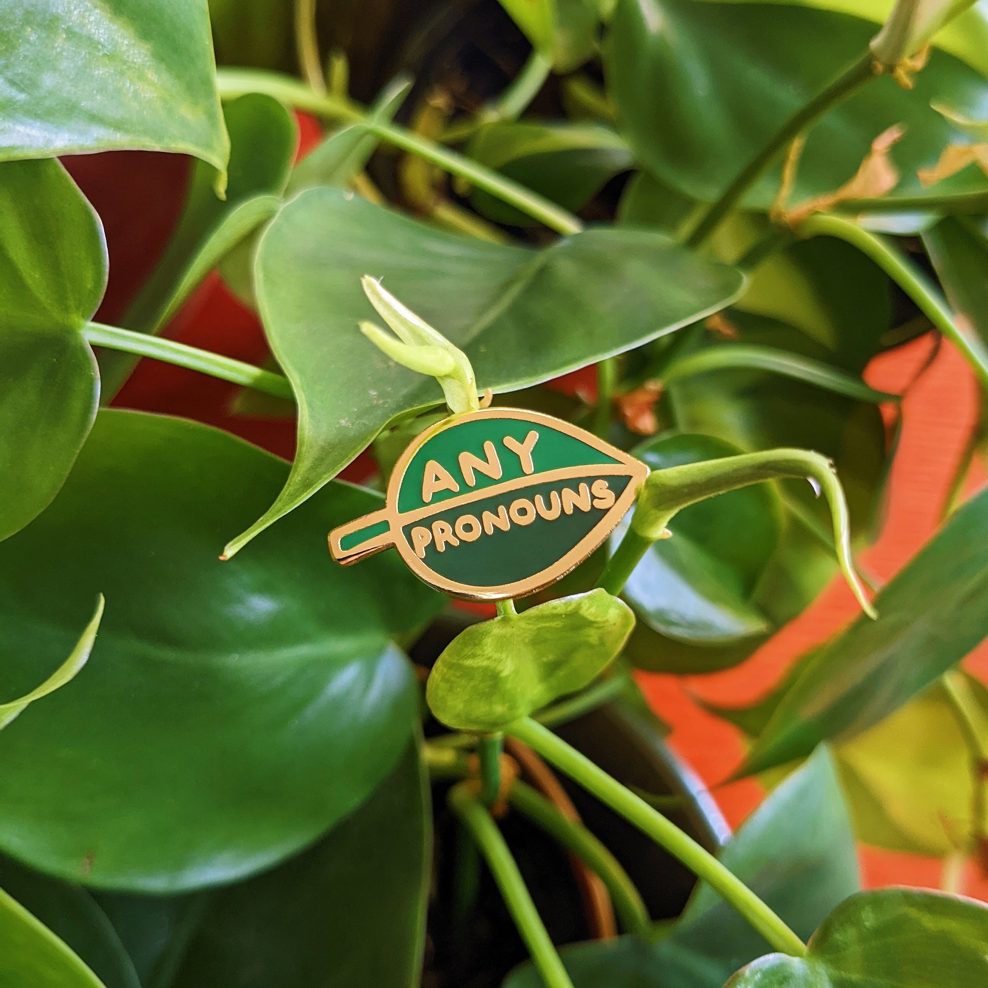 Pronoun Leaf Pin - any pronouns