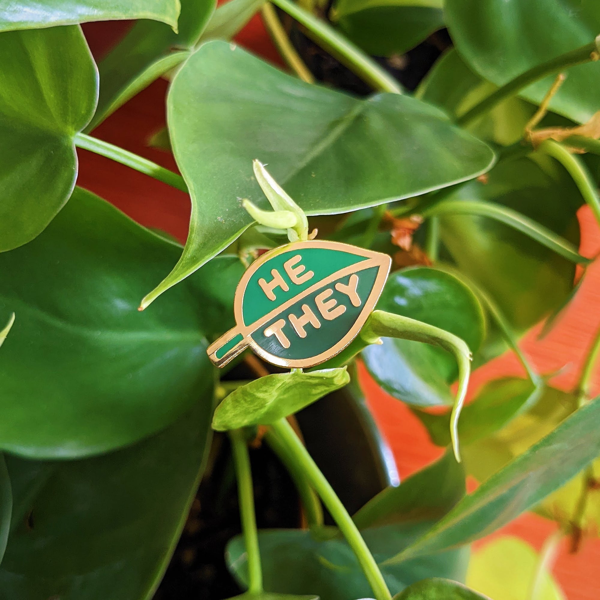 Pronoun Leaf Pin - he/they