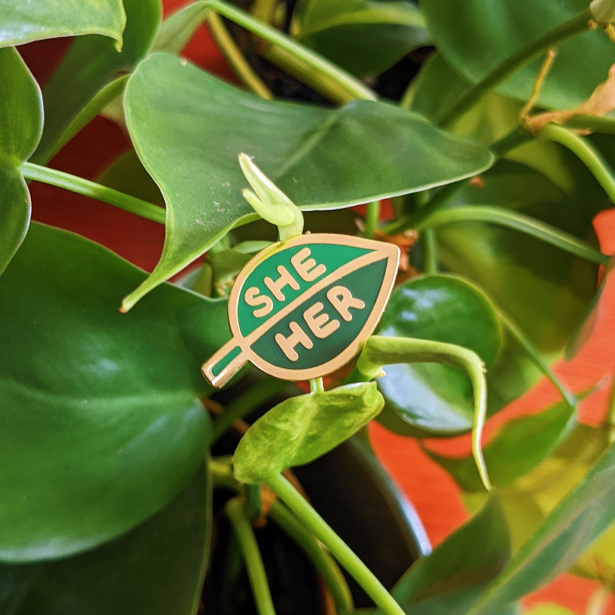Pronoun Leaf Pin - she/her
