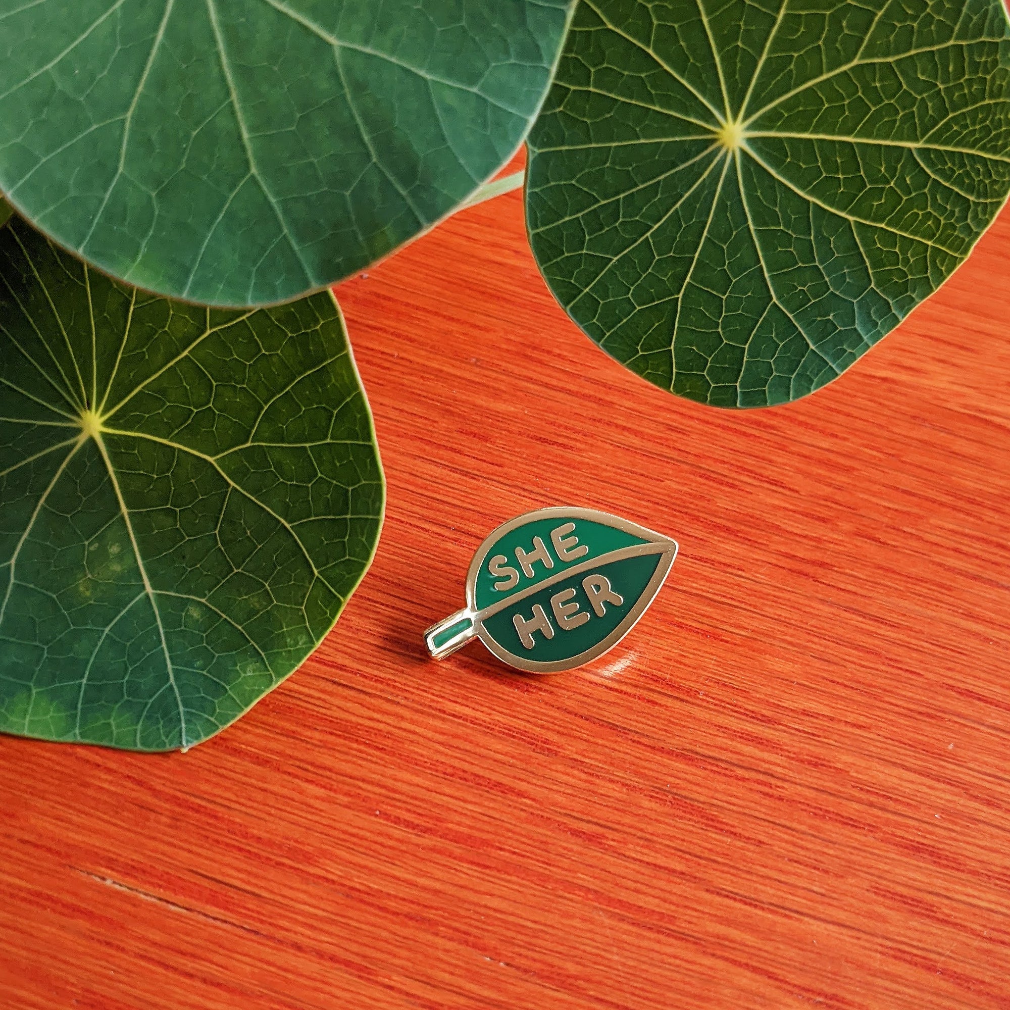 Pronoun Leaf Pin - she/her