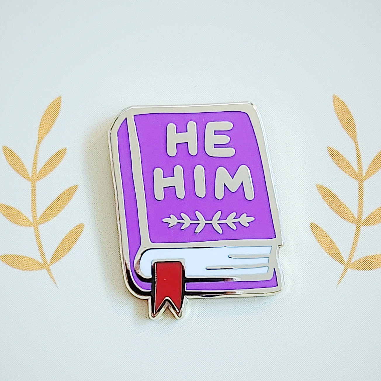 Pronoun Book Pin - he/him
