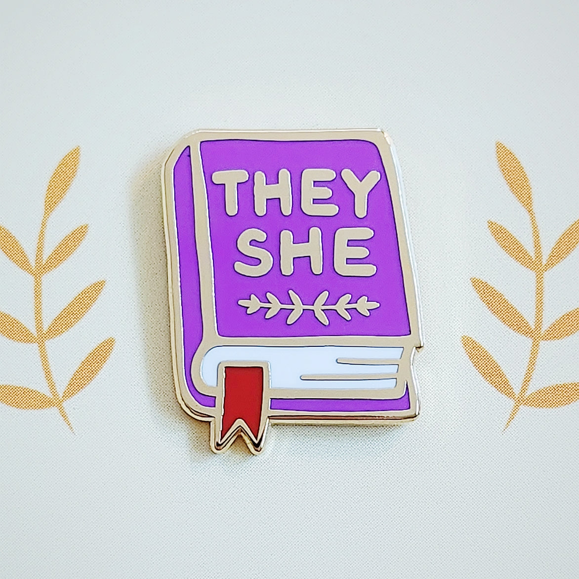 Pronoun Book Pin - they/she
