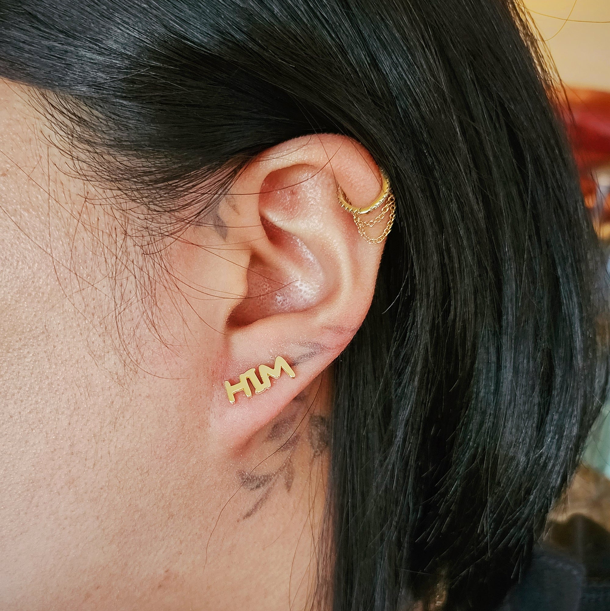 Gold Pronoun Stud Earrings - he/him