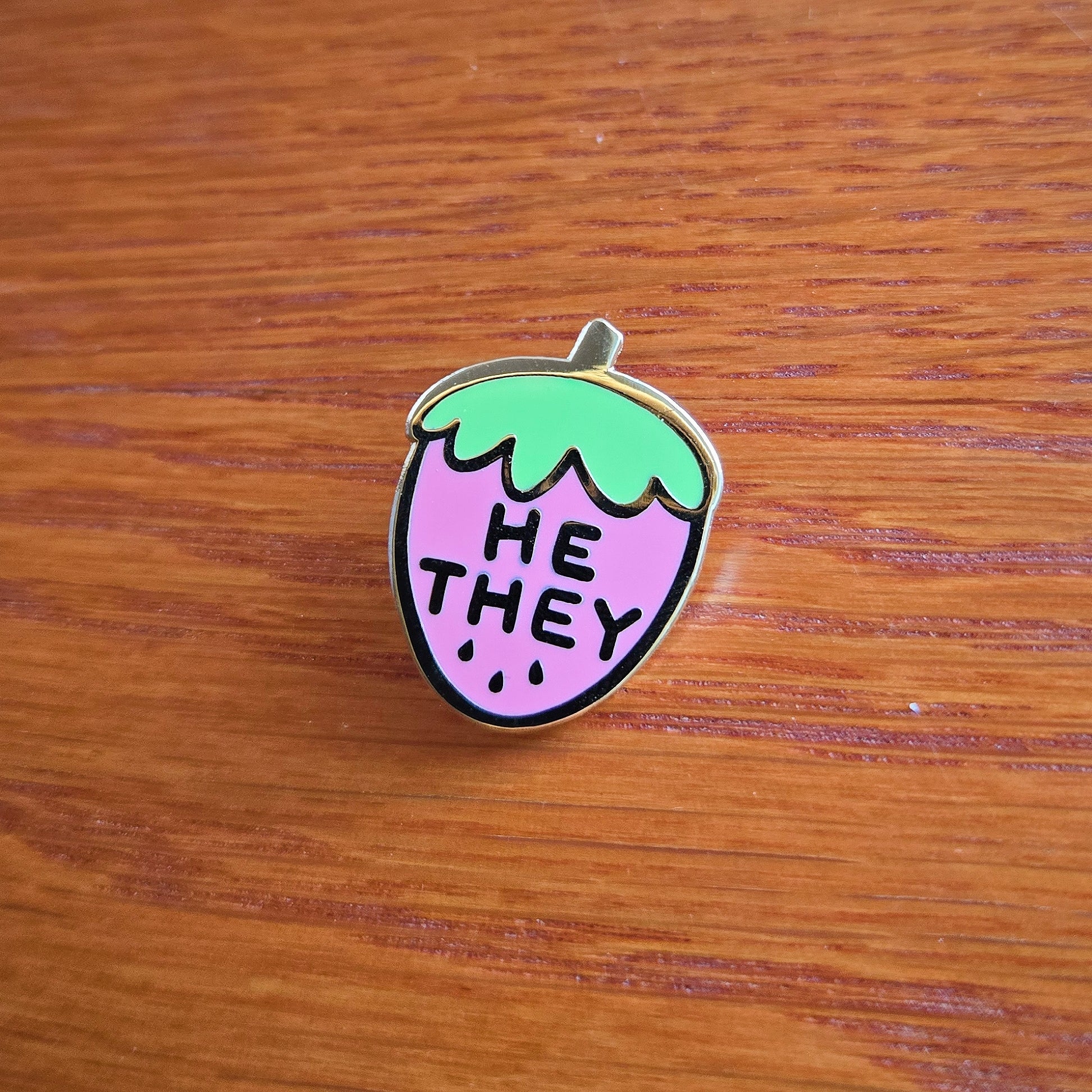 Pronoun Strawberry Pin - he/they