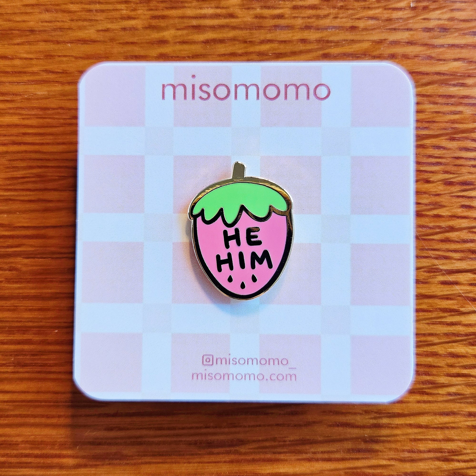 Pronoun Strawberry Pin - he/him