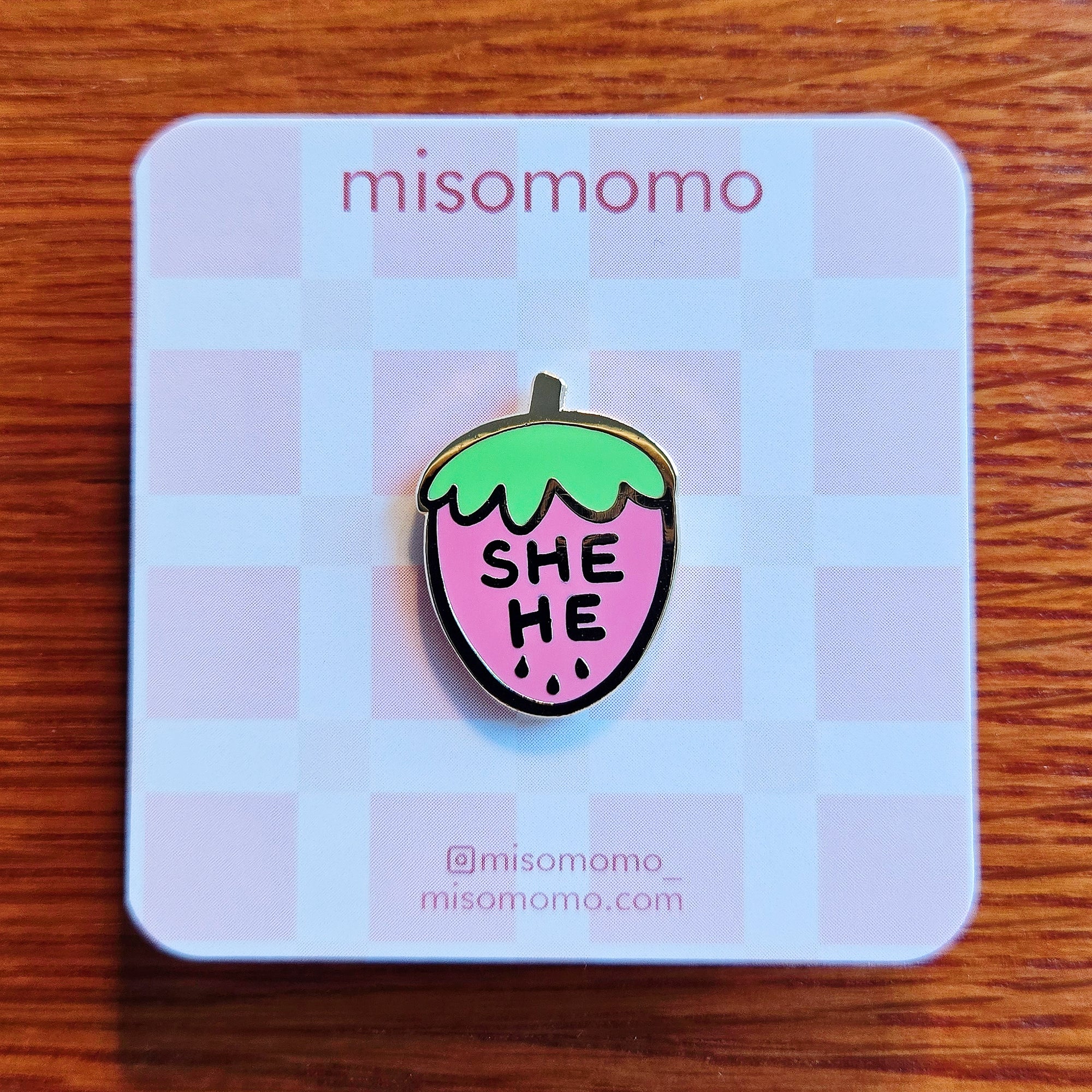 Pronoun Strawberry Pin - she/he