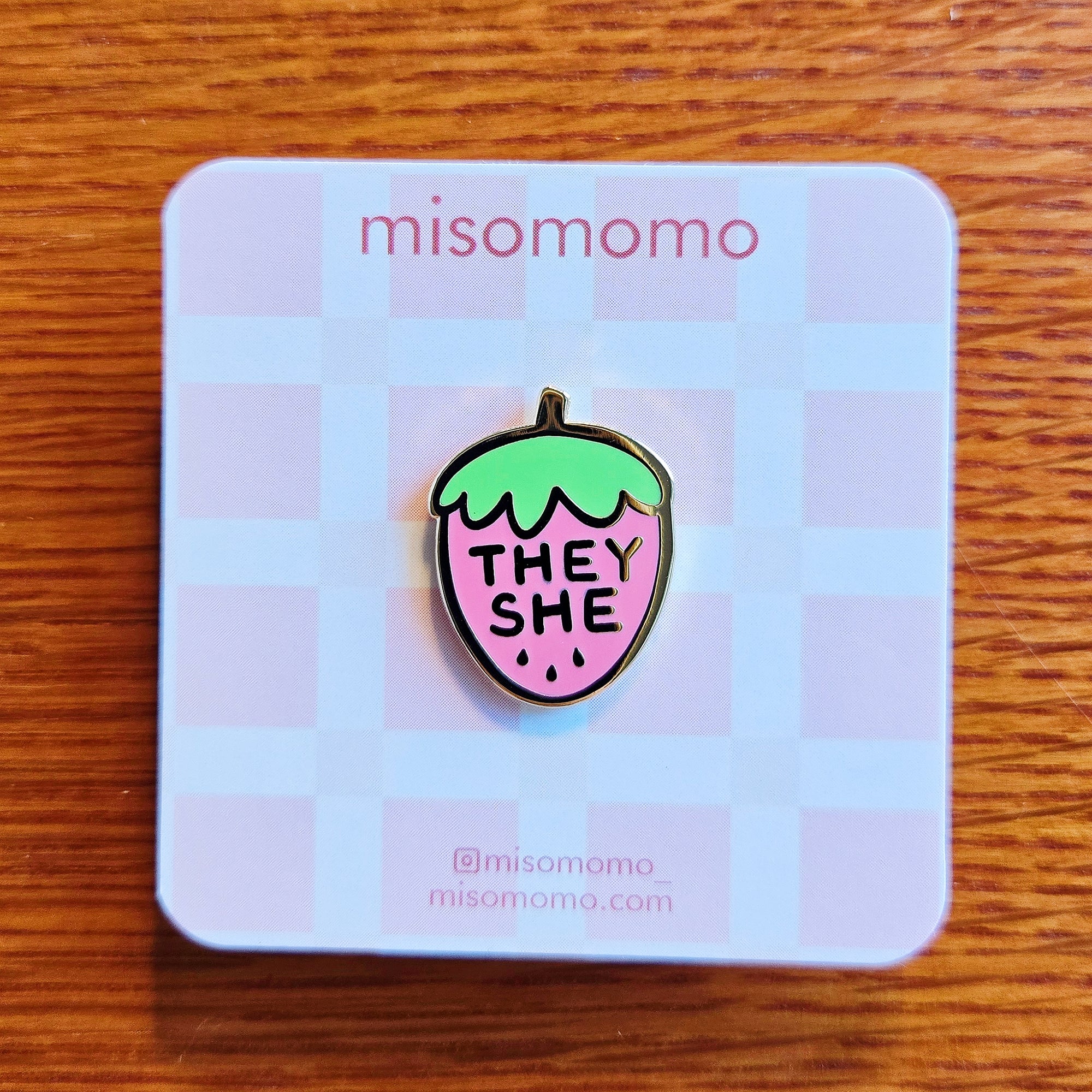 Pronoun Strawberry Pin - they/she