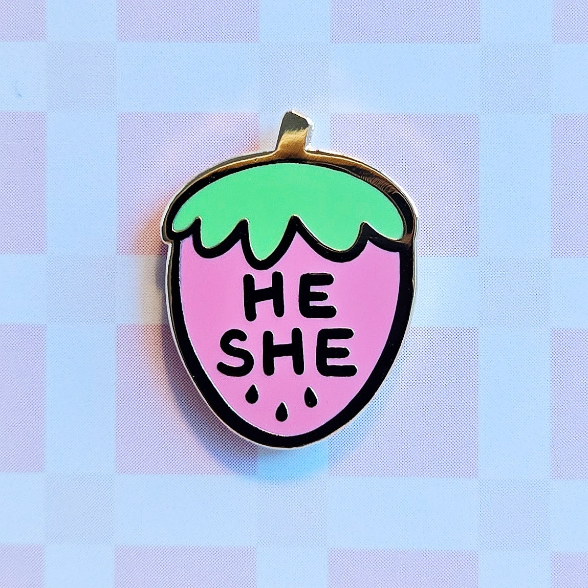 Pronoun Strawberry Pin - he/she