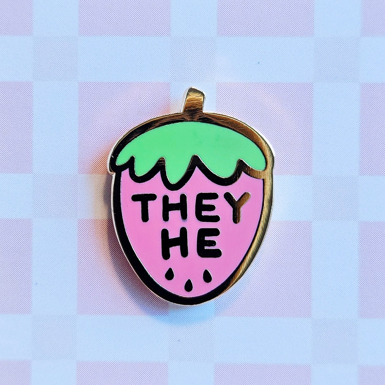 Pronoun Strawberry Pin - they/he