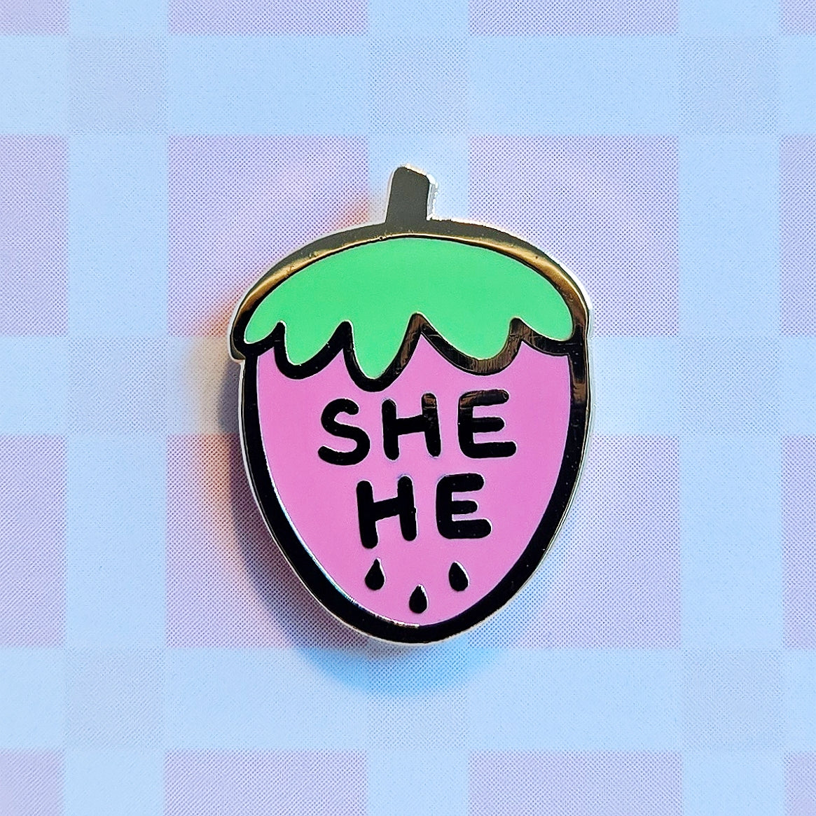 Pronoun Strawberry Pin - she/he