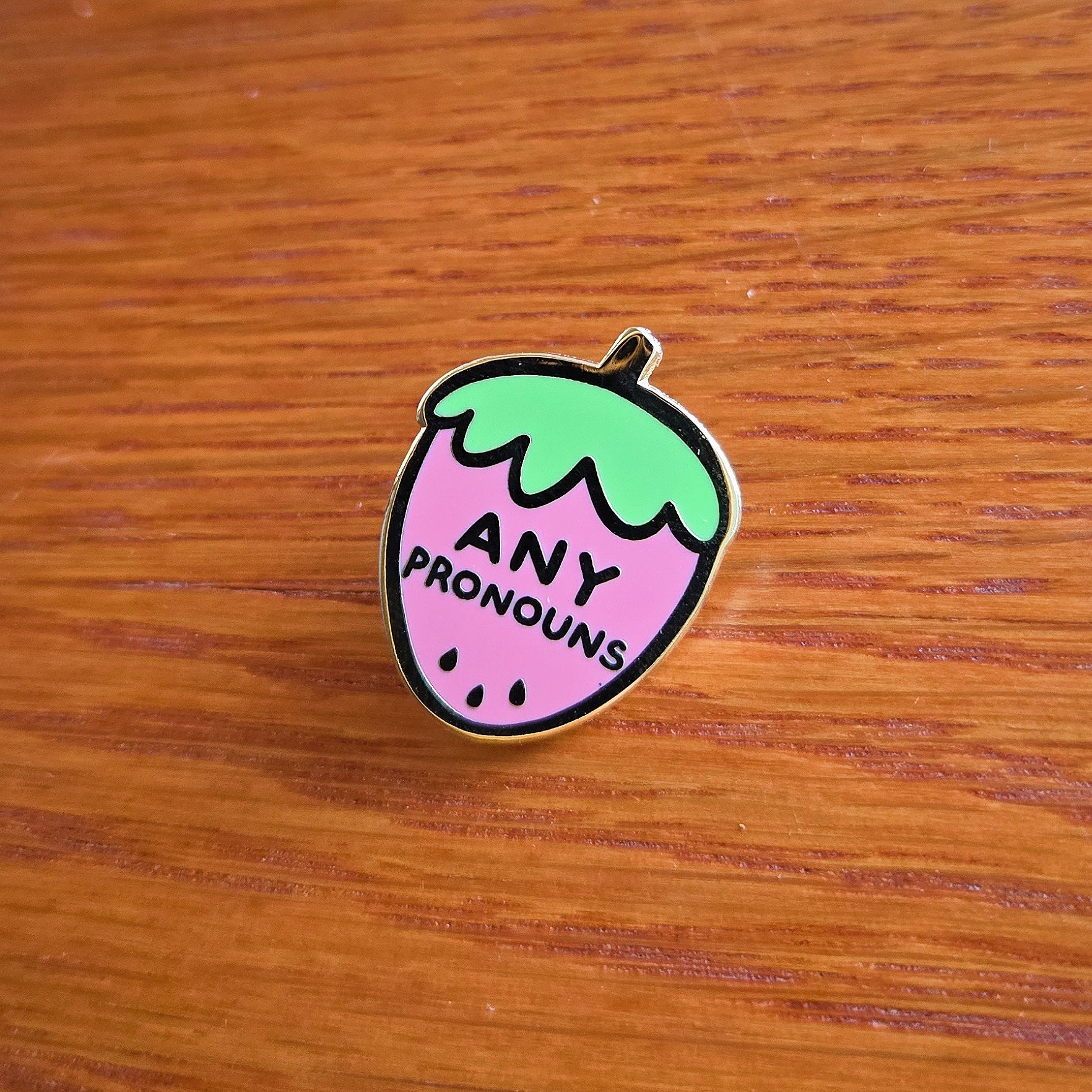 Pronoun Strawberry Pin - any pronouns