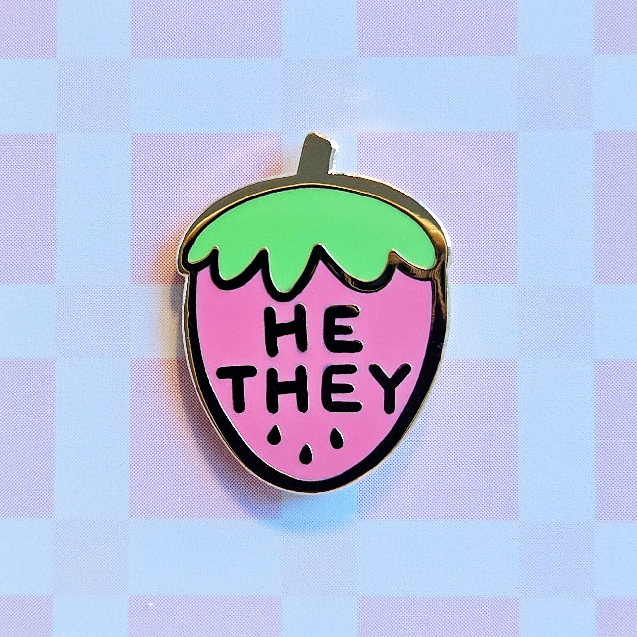 Pronoun Strawberry Pin - he/they