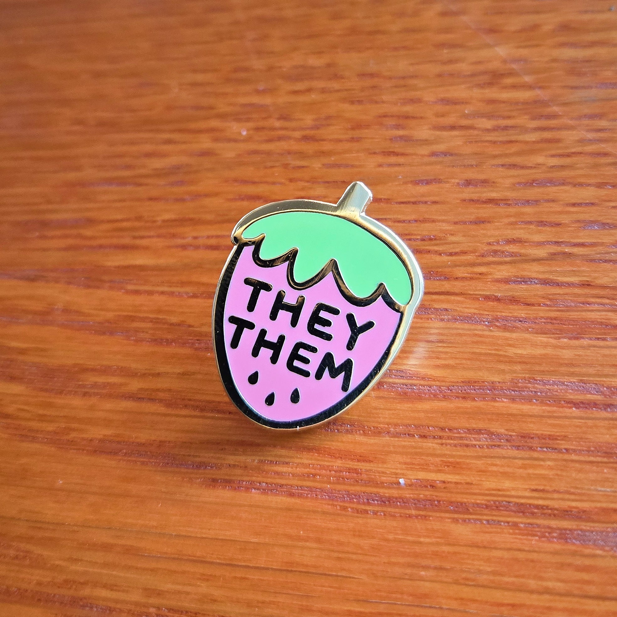 Pronoun Strawberry Pin - they/them