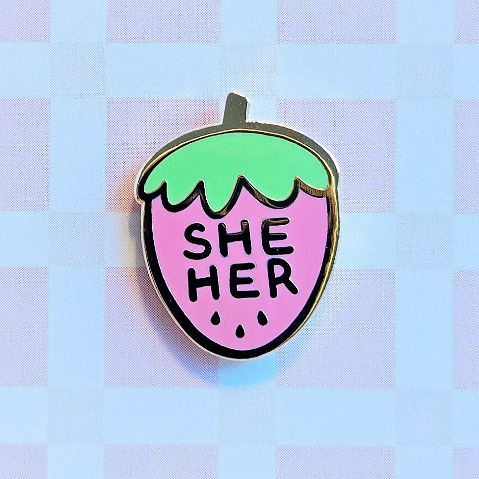 Pronoun Strawberry Pin - she/her