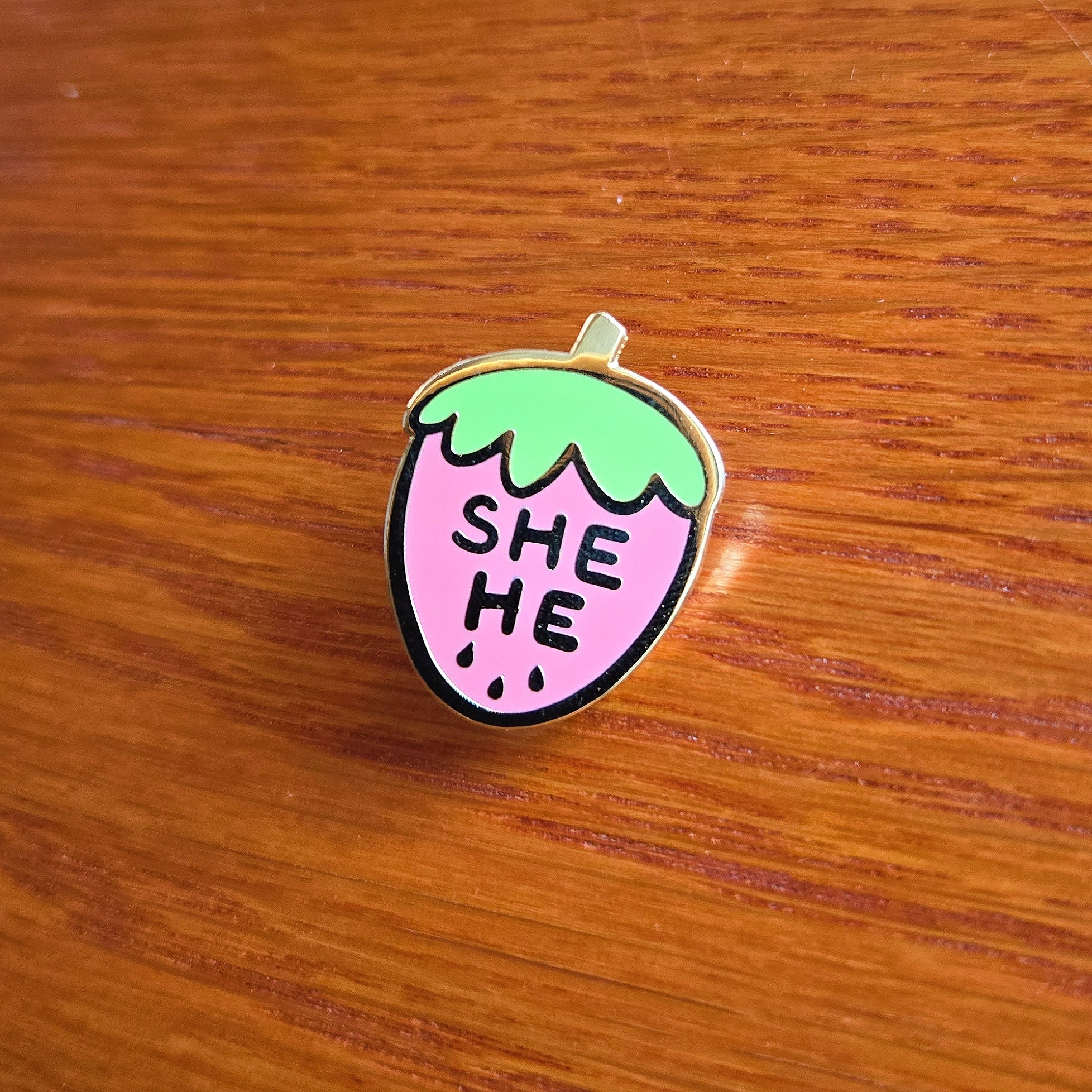 Pronoun Strawberry Pin - she/he