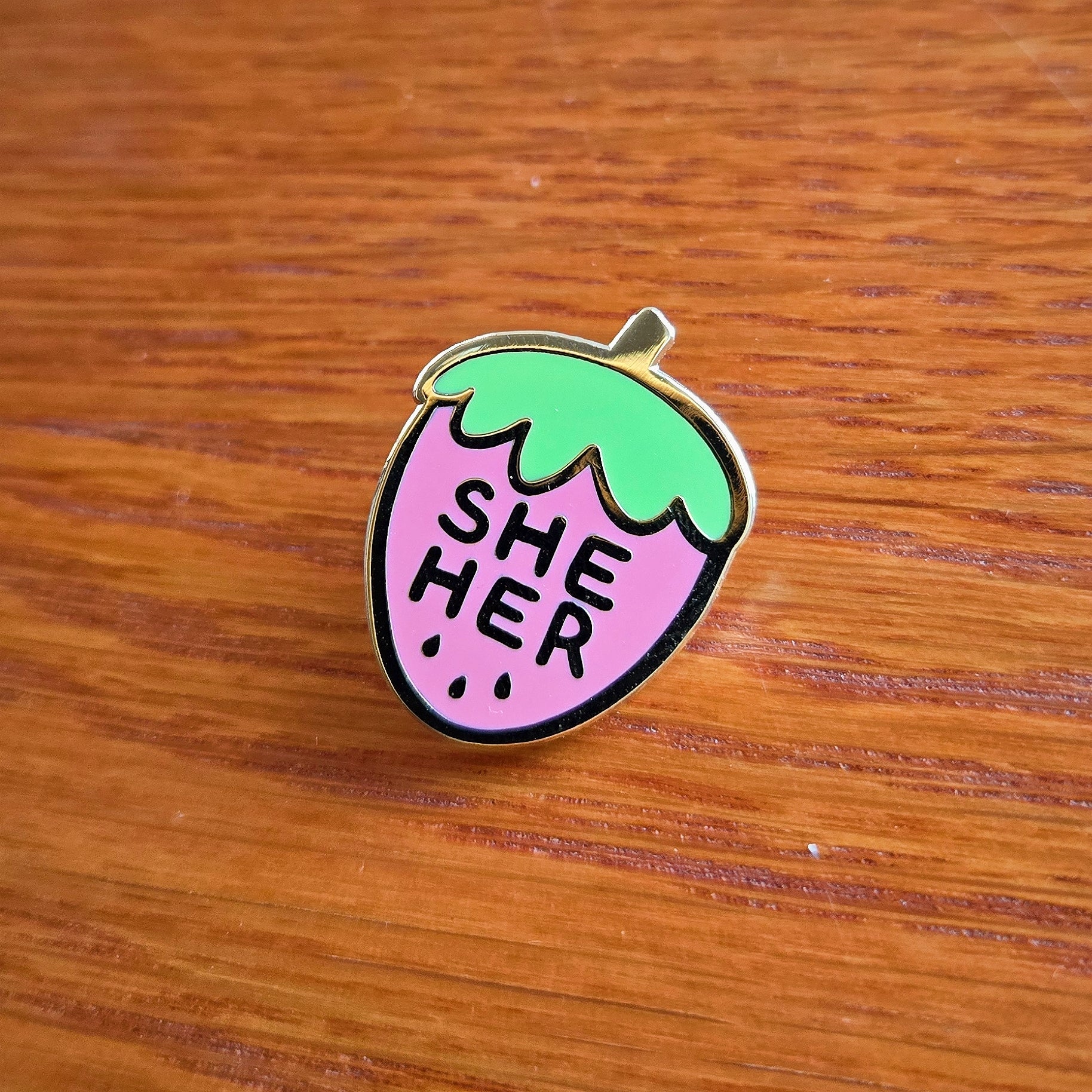 Pronoun Strawberry Pin - she/her