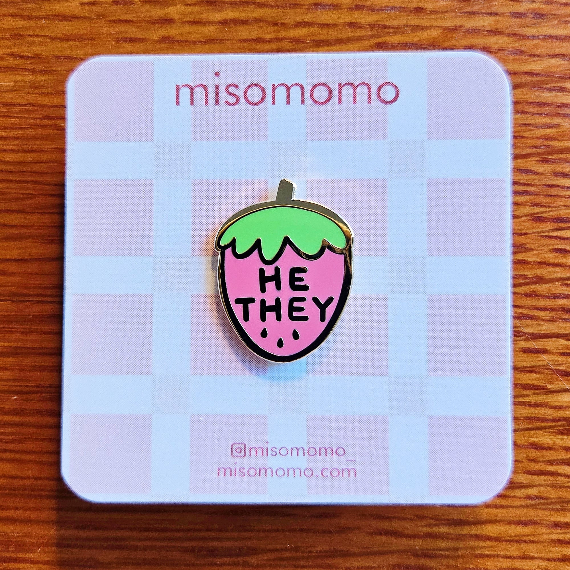 Pronoun Strawberry Pin - he/they