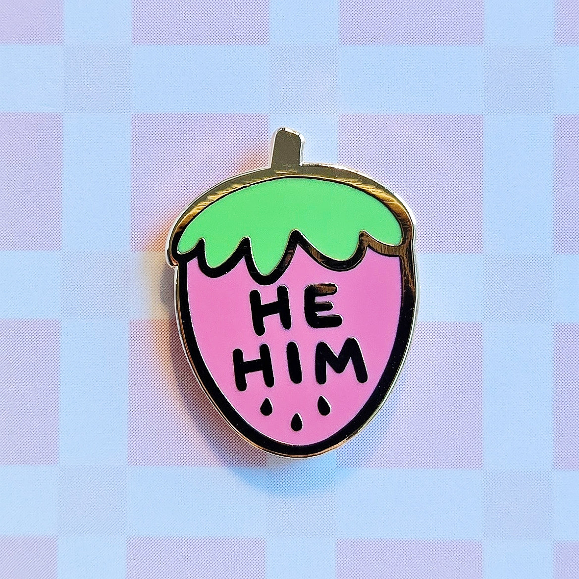 Pronoun Strawberry Pin - he/him