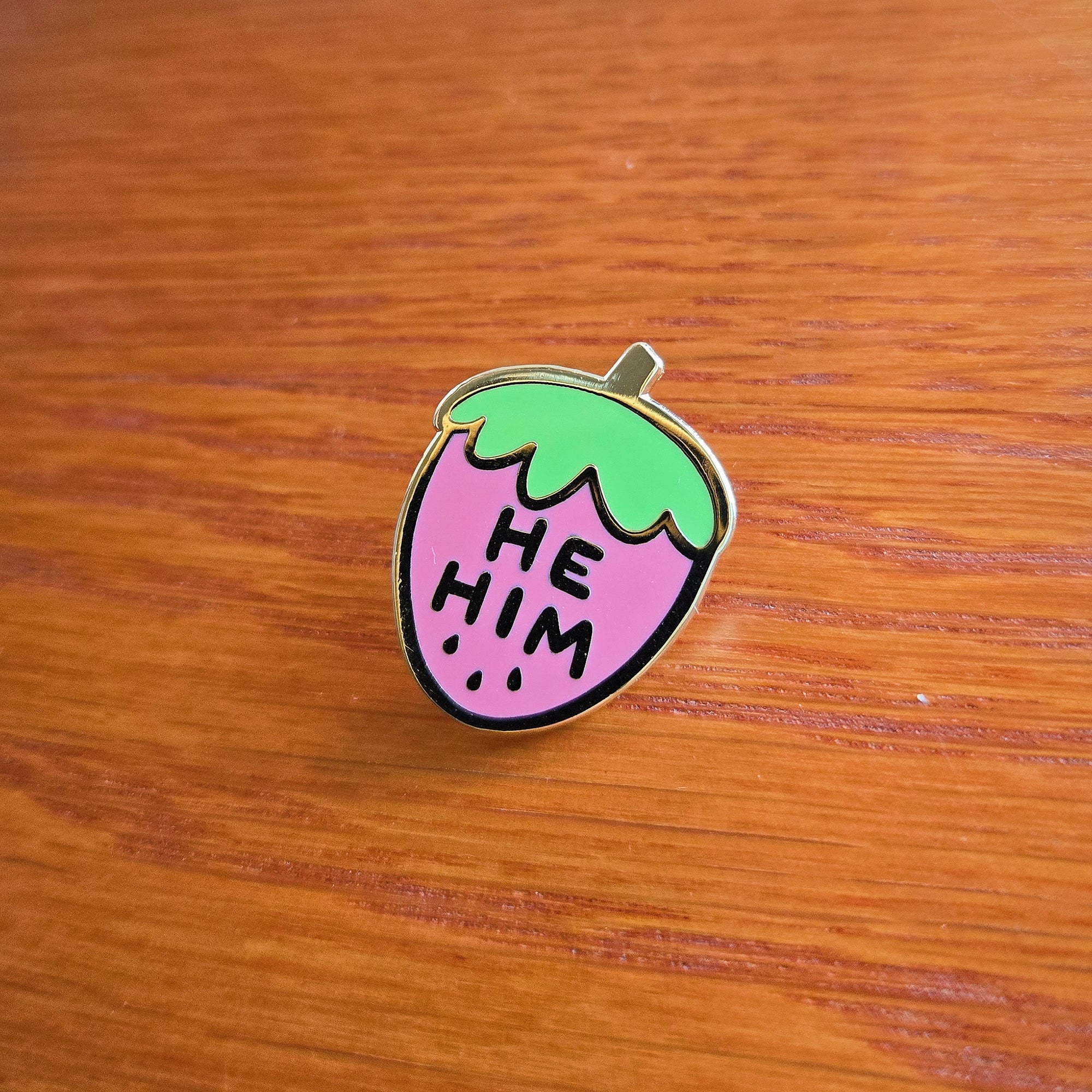 Pronoun Strawberry Pin - he/him