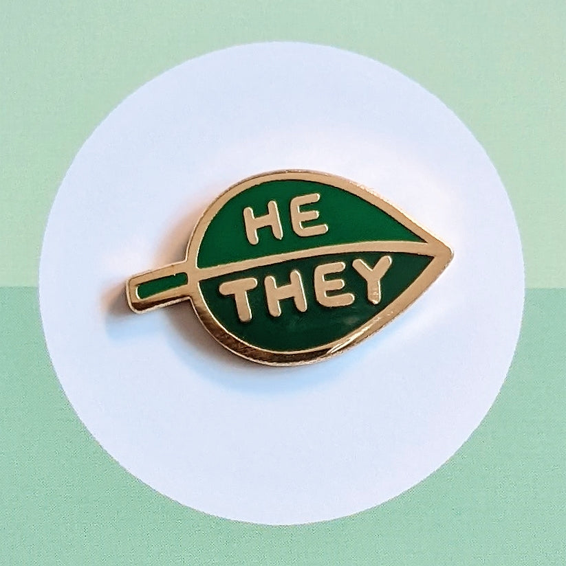 Pronoun Leaf Pin - he/they