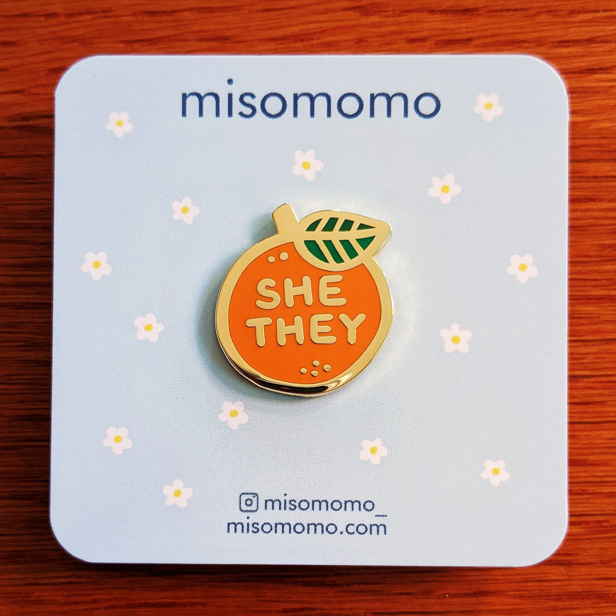 Pronoun Orange Pin - she/they