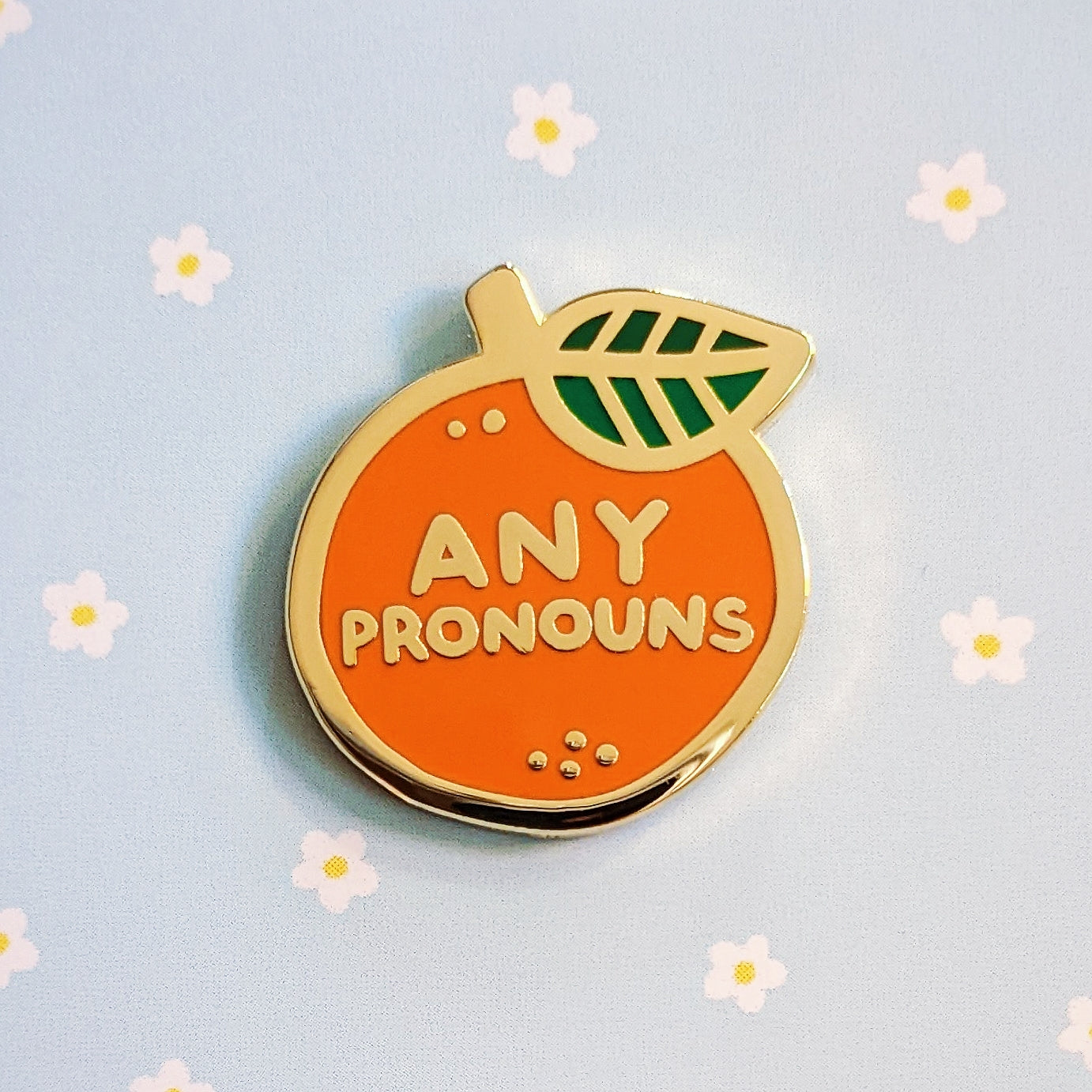 Pronoun Orange Pin - any pronouns