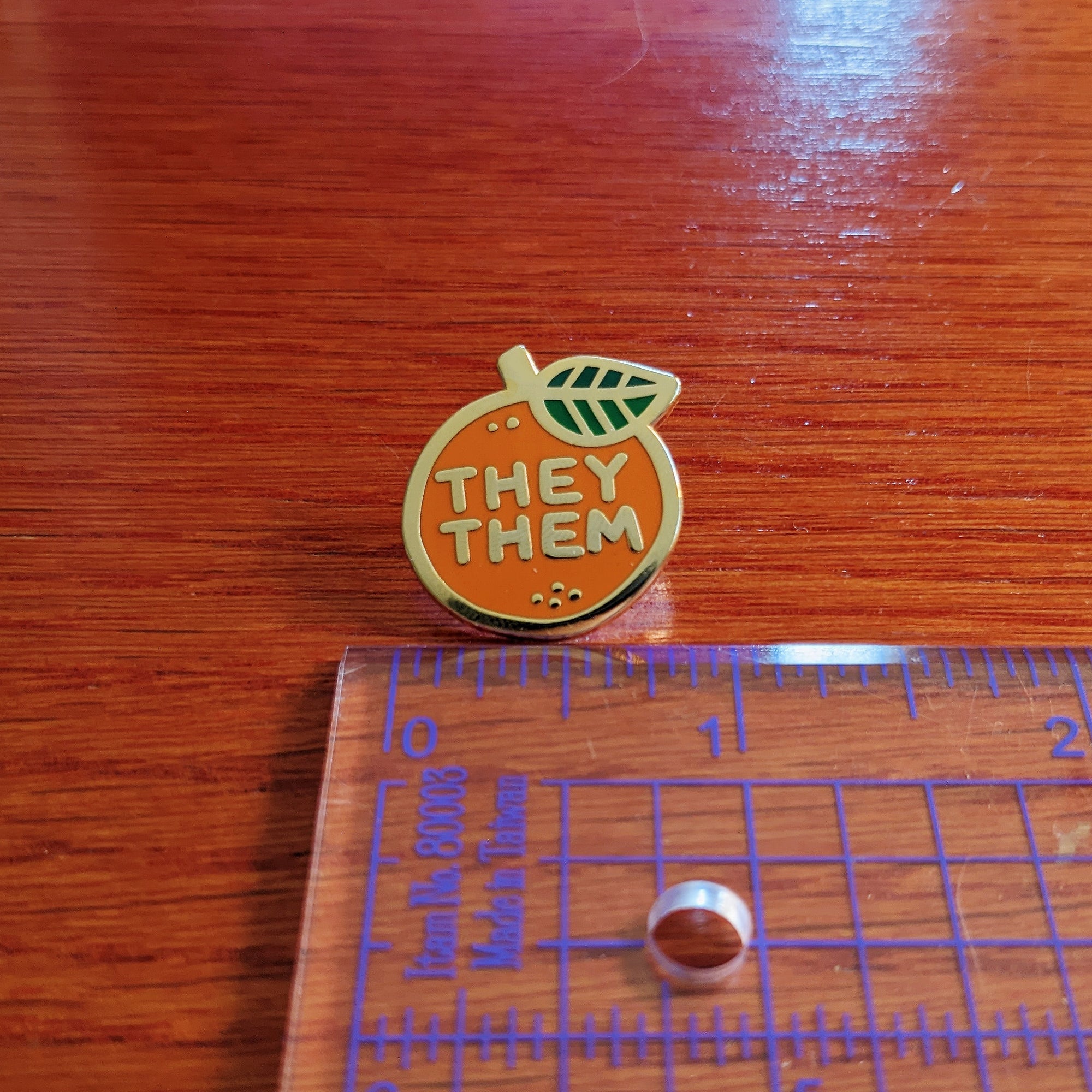 Pronoun Orange Pin - she/they