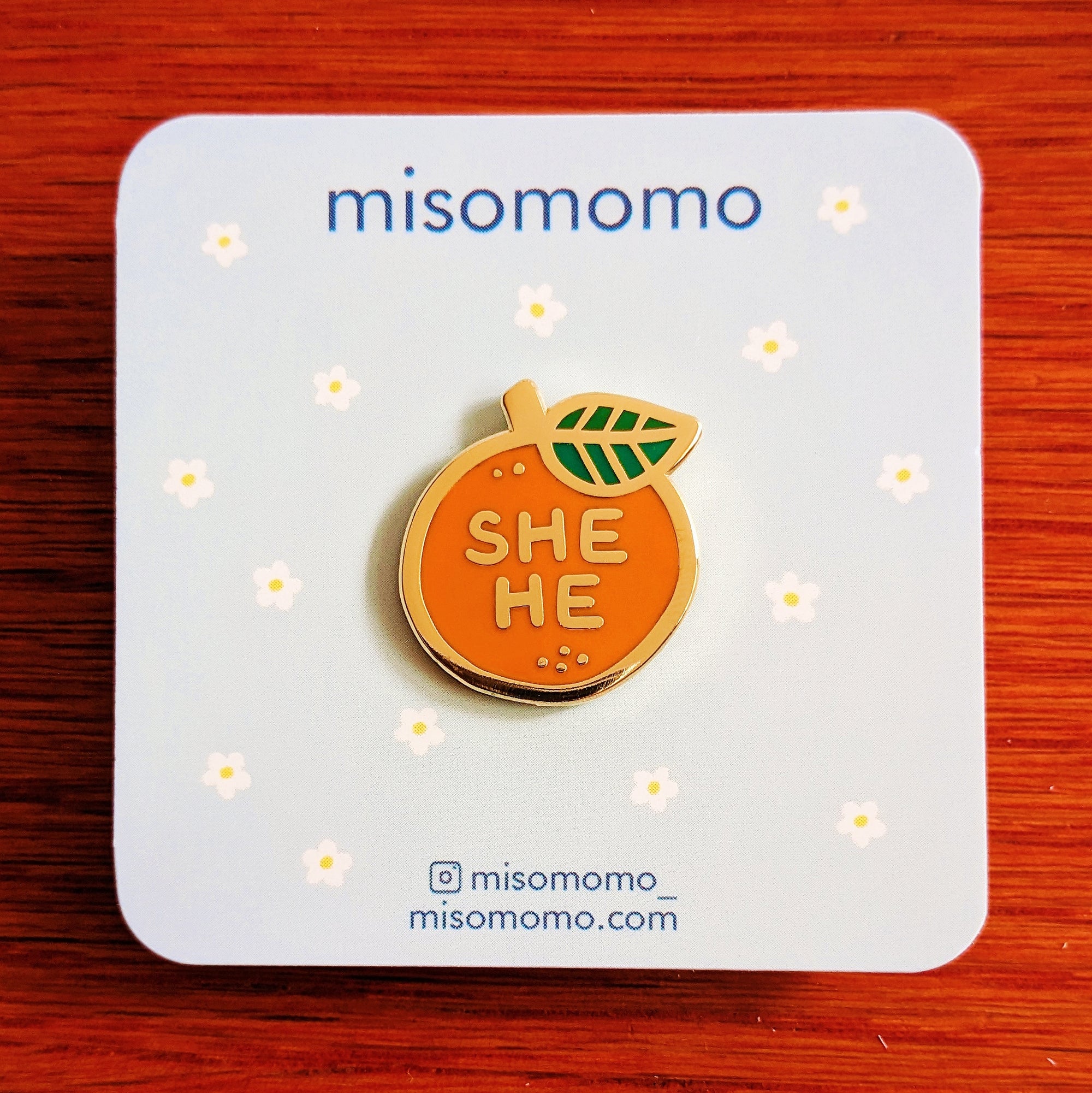 Pronoun Orange Pin - she/he
