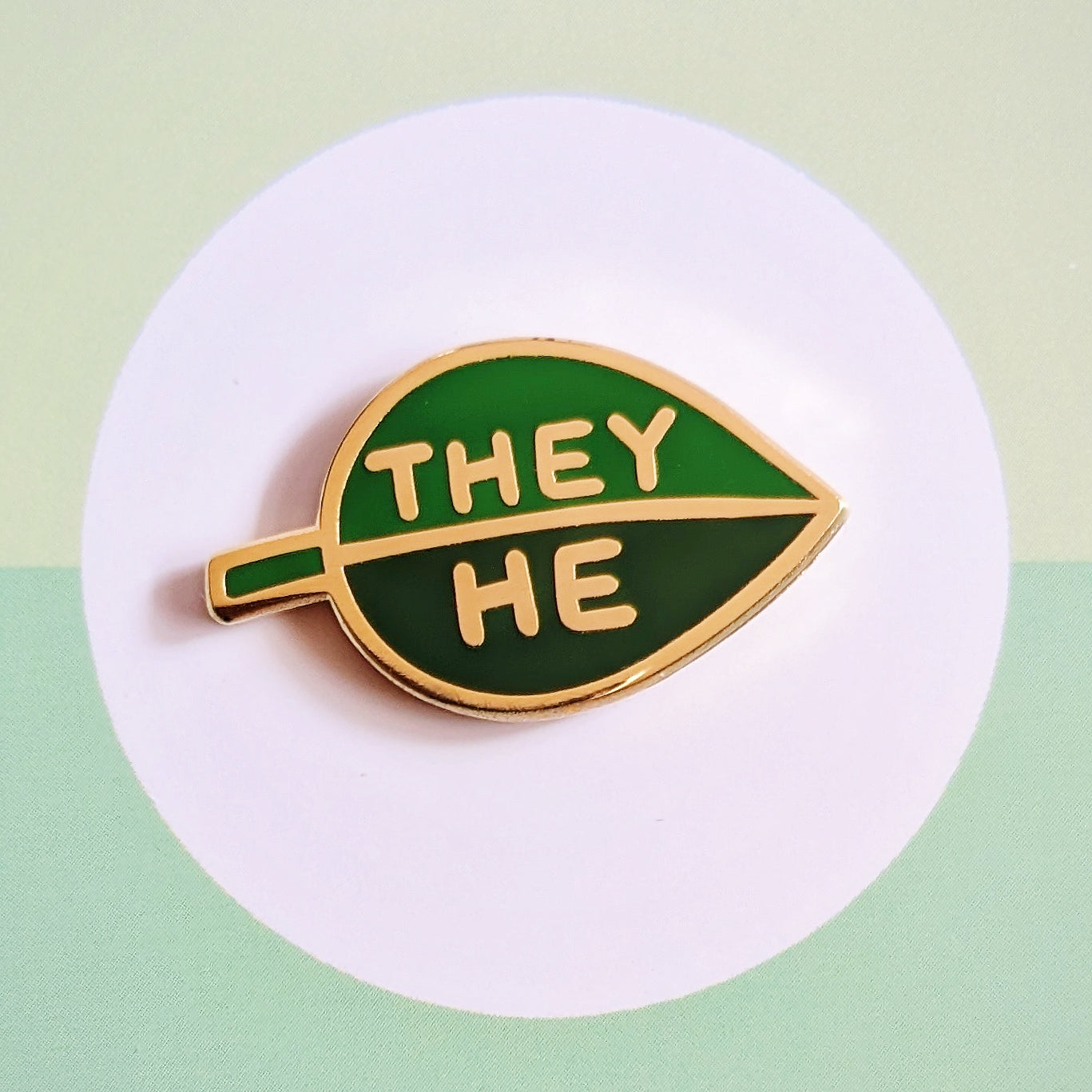 Pronoun Leaf Pin - they/he