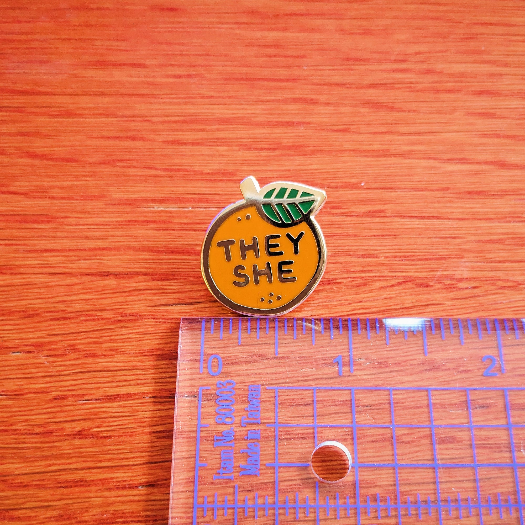 Pronoun Orange Pin - they/she
