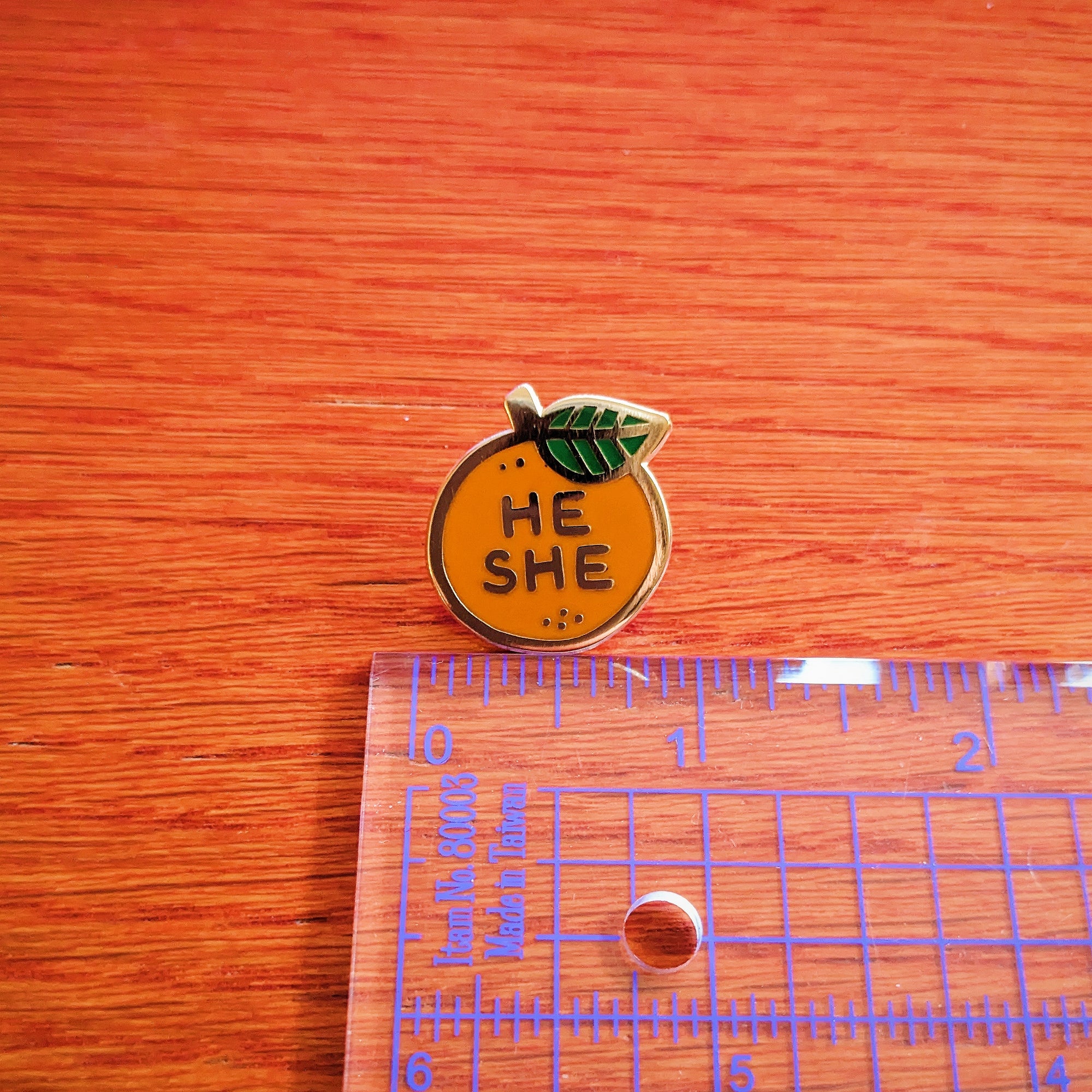 Pronoun Orange Pin - he/she