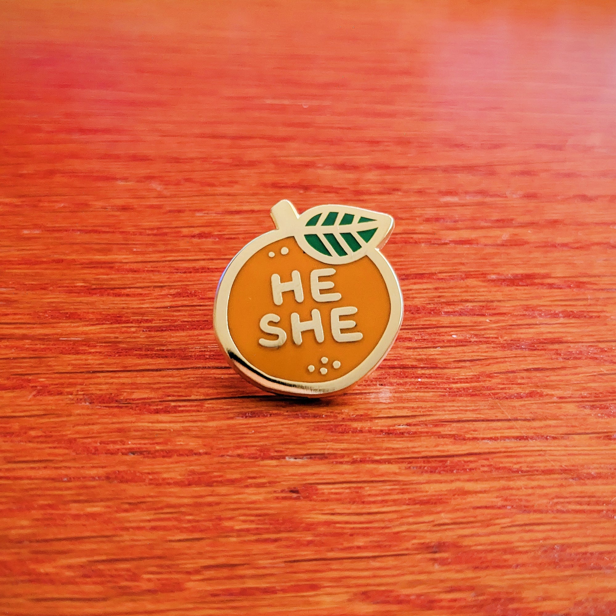 Pronoun Orange Pin - he/she