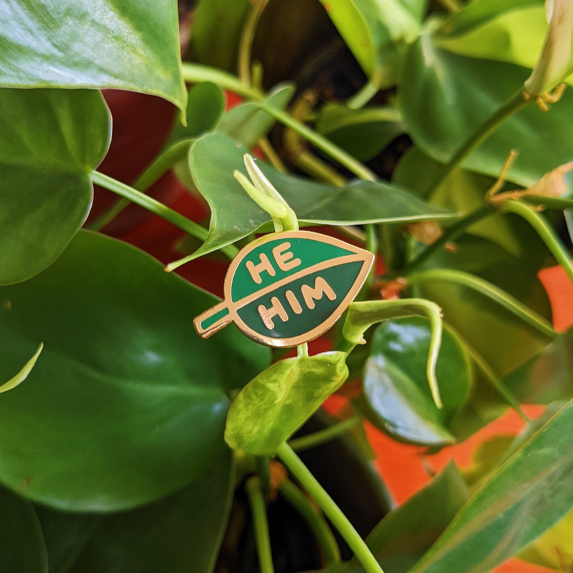 Pronoun Leaf Pin - he/him