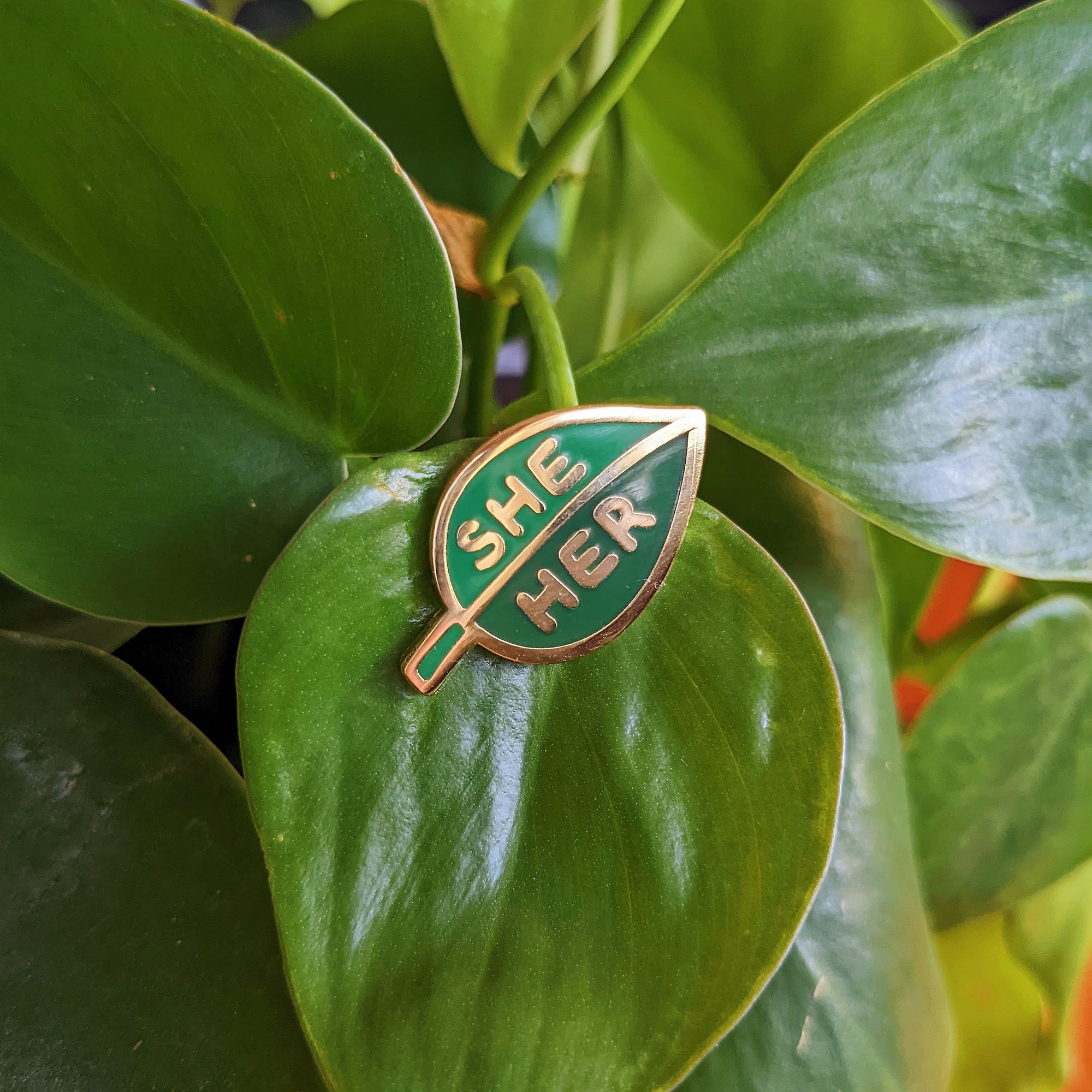 Pronoun Leaf Pin - she/her